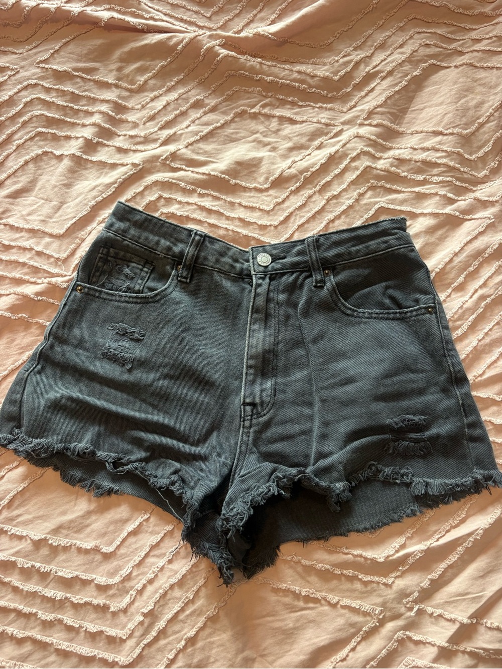 PacSun Black High-Rise Distressed Denim Shorts
